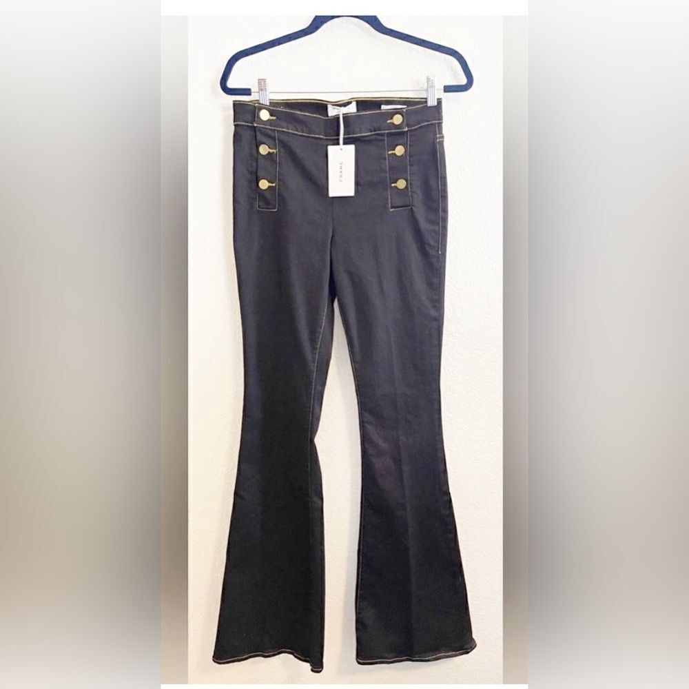 Frame Le High Flare with sailor side buttons in dark blue Film Noir. NWT 26 - Picture 2 of 8